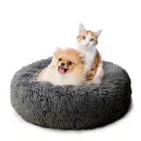 CALIYO Katzenbett Flauschig, Hundebett Kleine Hunde, Katzenkissen Hundekissen Waschbar, Trocknergeeignetes Katzen Bett, Hundebetten Rund Katzenkörbchen Durchmesser 60 cm(Dunkelgrau)