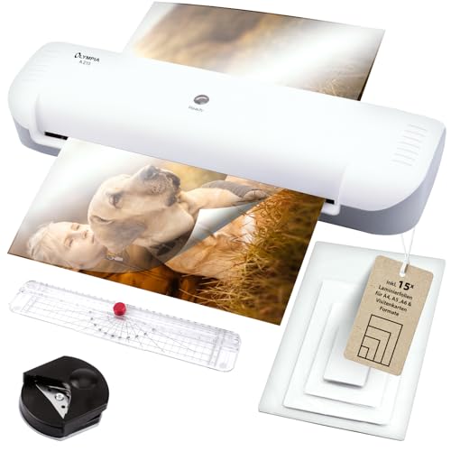 Olympia A210 4in1 Laminiergerät A4 | Laminierset A4 | Laminator | Schnelles Aufwärmen | Laminiermaschine, Papierschneider & Eckrunder | Ideal für Büro Schule & Heimgebrauch | Inkl. 15 Folien