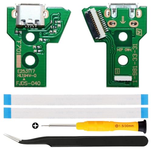 ZHUROUPU JDS-030/JDM-030 Ersatz Micro USB-Ladeanschluss-Adapter Reparaturanlade-Ladegerät Schaltkreis mit 12 Pin Flex-Kabel und LED-Leuchte für PS4 Wireless Controller