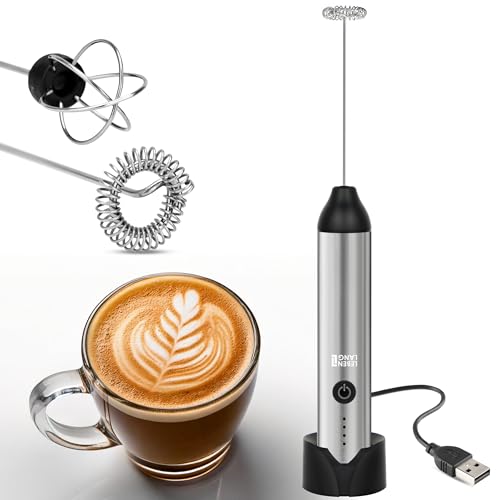 LEBENLANG Milchaufschäumer Stab elektrisch wiederaufladbar - USB Anschluss & Inkl. Extra Rührbesen I Elektrischer Milchaufschäumer elektrisch Milchschäumer Rechargeable Milk Frother usb Aufschäumer