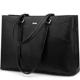 LOVEVOOK Laptoptasche Damen 15,6 Zoll, Handtasche Damen Arbeitstasche Lehrertasche Groß, Wasserdicht Shopper Tasche Schultertaschen Aktentasche Umhängetasche Tote Bag für Business Schule, Schwarz