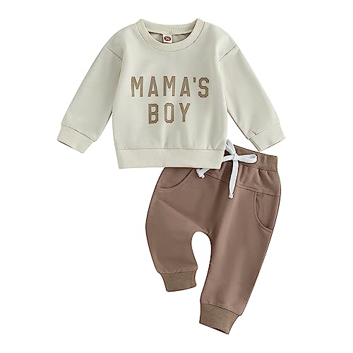 Himllauen Baby Jungen Kleidung Langarmshirt Top + Hose Zweiteiler Babykleidung 0-3 Jahre Kleinkind Set Neugeborene Outfit (Aprikose Mama's Boy 1, 6-12 Months)