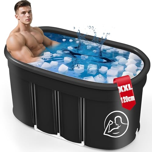 ASDSED Eisbad XXL, Faltbare Badewanne Erwachsene(120cm Ø), Eistonne Eisbaden Outdoor mit Staubschutzabdeckung, Faltbare Badewanne Erwachsene, Eisbaden Tonne für Recovery und Kaltwassertherapie