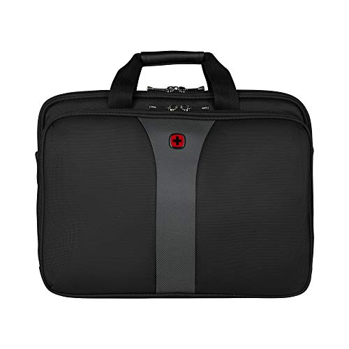 WENGER Legacy 17 Laptop-Tasche zum Umhängen, Notebook bis 17 Zoll, Aktentasche, Organizer, 26 l, Damen Herren, Büro Business-Reisen Uni, Schwarz/Grau, 600655