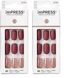 KISS imPRESS Press-On Manicure, Hero, mittellang, quadratisch, mit PureFit Technologie, enthält Reinigungspad, Mini Feile, Manikürstäbchen und 30 künstliche Nägel (Packung mit 2)