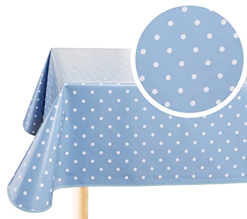 Wachstuch Tischdecke Wachstuchtischdecke Abwaschbar Eckig 140 x 240 cm Kleine Tupfen Blau Grau