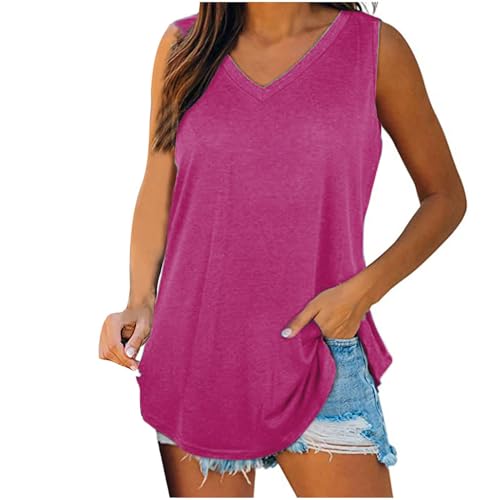 Baumwolle Tank Top Damen Rundhals Hals Sommer Oberteile Freizeit Einfarbige Sommermode Ärmellos Shirt Tanktops Frauen Bequem Unterhemden Schlanke Tunika Elegante Oberteile Cami Shirt