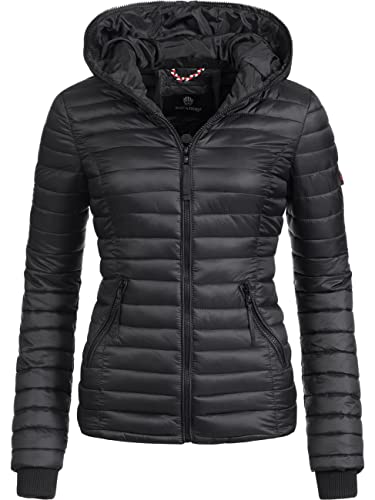 Navahoo Damen Damen leichte Übergangsjacke Steppjacke mit Kapuze Kimuk Schwarz Gr. XXL