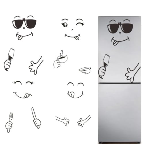 COYUN 4 Stück Niedliche Wasserdichte Kühlschrank Aufkleber, Dekoaufkleber, Wandtattoo Glücklich Lecker Gesicht Vinyl Aufkleber Kunst Wandtattoo Home Decor