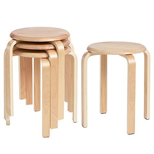 IBUYKE 4er Set Esszimmerhocker, Holzstapelstuhl mit Rutschfester Matte, Stapelhocker für Klassenzimmer, Ihrer Küche, Ihrem Speise- oder Home-Pub-Bereich Natur RF-752-4