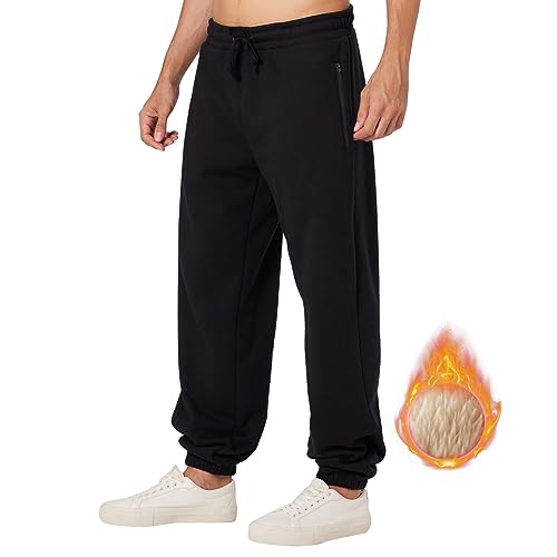 ineepor Jogginghose Herren Baumwolle Thermo Dicke Breite Jogginghosen Baggy Warme Sherpa Gefütterte Weit Gym Sporthosen Winter Track Pants mit reißverschluss Taschen