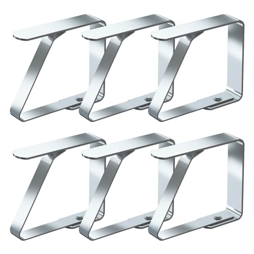 Blooven 6 Stück Tischtuchklammern Edelstahl, Tischdeckenklammer Tischabdeckungsklemmen Tischdecke Clips Tischtuch Clips - Silber, Für Tische mit max. Plattenstärke von 4 cm (5,5cm x 6 Stück)