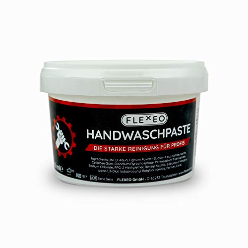 FLEXEO Handwaschpaste 1x - Der Handreiniger für Profis gegen starke Verschmutzungen wie Öl, Fett, Ruß - Handreinigungspaste in 500 ml Dose - Waschpaste/Händereiniger/Seife/Werkstatt/KFZ