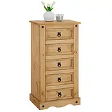 CARO-Möbel Kommode Salsa mit 5 Schubladen, Elegantes Highboard aus Kiefer massiv, Anrichte im Mexiko Landhaus Stil, Schubladenkommode mit gebeizter und gewachster Oberfläche