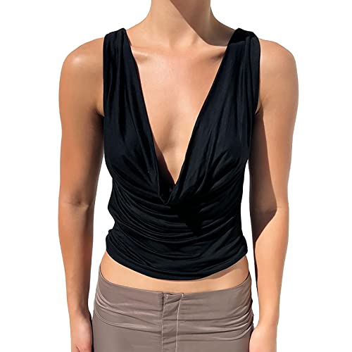 Geilisungren T-Shirt Damen Sexy Neckholder Wasserfallausschnitt Rückenfrei Tank Tops Weste Trägershirt Bandeau Sommer Mode Ärmellose Camisole Casual Einfarbige Bluse Oberteile