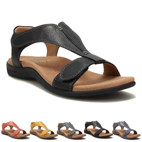 Donubiiu Rinah OrthopäDische Ledersandalen, Orthosun Sandalen Damen, Ortho Sun Sandalen, OrthopäDische Sandalen Damen, Orthosun - Ergonomic Orthopedic Sandals (Schwarz,36 EU)