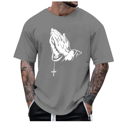 T-Shirt mit betenden Händen Cooles Christliches Religiöses Jesus T-Shirt Leicht Baumwolle Oberteile Junge Lässig Freizeitshirt Kurzarm Casual Laufshirt Große Größen Top Wandershirt