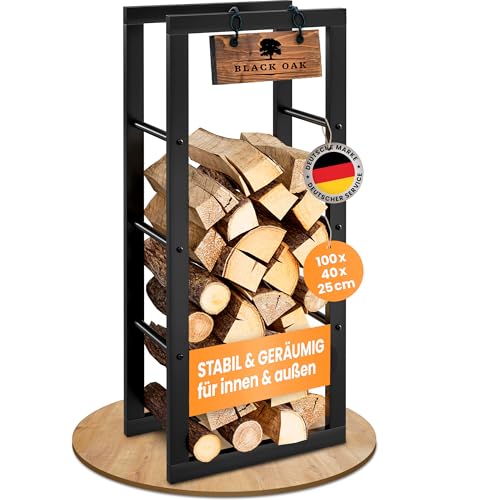 BLACK OAK Kaminholzregal JACK 100x40x25cm schwarz - für innen & außen bis 250kg Holz - Metall Stahl Rahmen pulverbeschichtet rostfrei Brennholzregal Holzregal Kaminholz Aufbewahrung für Brennholz