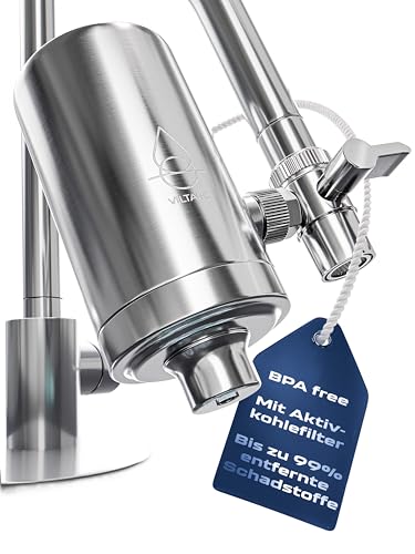VILTARO® Wasserfilter Wasserhahn – Trinkwasserfilter mit Aktivkohlefilter, Filter Wasserhahn inkl. Filterkartusche – BPA frei, Edelstahl, einfache Montage, entfernt Schadstoffe, nur 2 Cent/Liter