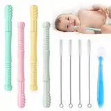 Beißröhrchen Baby, 9-Teiliges Set Silikon Zahnungshilfe Baby, BPA-frei Beissröhrchen Baby Beißspielzeug mit Löffel, kauspielzeug Beißring Kühlend für Zahnen Kleinkinder ab 2+ Monate