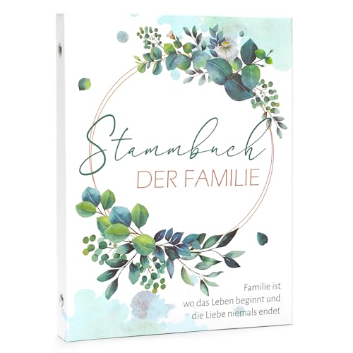 HOWAF Stammbuch Hochzeit, Modernes Familienstammbuch Stammbuch A5 inkl Standesamt Hochzeit mit 10 Klarsichthüllen - Hardcover 17x22.5 cm - Greenery Eukalyptus