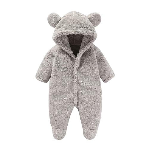 Baby Jungen Mädchen Plüsch Jumpsuit - Baby Fleece-Overall Bär Strampler Outfit Anzug Mit Bärenohr Kapuzen Niedlicher Winter Dicker Warmer Romper Winter Schneeanzug Jungen Mädchen 0-4 Jahre Alt