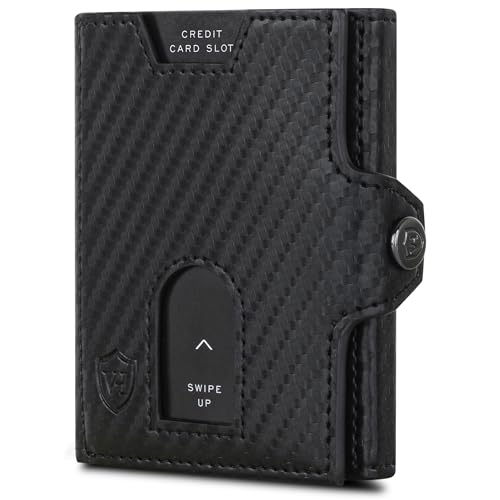 VON HEESEN Slim Wallet mit Münzfach & RFID-Schutz - Mini Geldbörse Herren & Damen - Kartenetui Kreditkartenetui - Portmonee Geldbeutel Portemonnaie klein (Carbon-Schwarz)