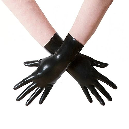 Schwarze Latex Handschuhe für Damen und Herren,Naturkautschuk Handschuhe Cosplay Kostüm Party Clubwear (Schwarz,M)