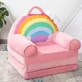 BYBYME Ausklappbares Sofa für Kinder – Klappbarer Kleinkindersessel für 1–3 Jahre alte Kinder – Niedlicher Schlafsessel für Spielzimmer/Schlafzimmer (Regenbogen)