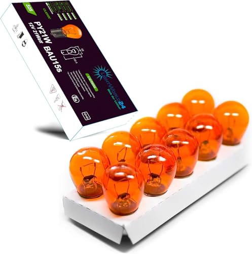 LIGHTWORLD24 10 x PY21W Blinkerlampe Blinkerbirne 12V orange gelbe Kugel Lampe BAU15s Auto Lampe S25 21W Birne Blinker Glühbirne