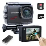 Apexcam M80pro mit 64G Karte Action Cam 4K60FPS 64MP WLAN Sportskamera Unterwasserkamera 40m Wasserdicht 170 ° Weitwinkel 2.4G Fernbedienung 2x1350mAh Akkus mit Zubehör Halterungs-Set