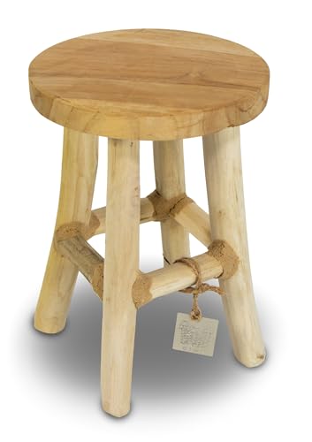 mgc24 Teakholz-Pflanzenhocker - Stabiler 4-Bein Blumenständer aus Massivholz, handgefertigt aus Echtholz, vielseitig & pflegeleicht, vormontiert - Perfekt für Wohnzimmer, Garten, Deko - 22cm x 17cm