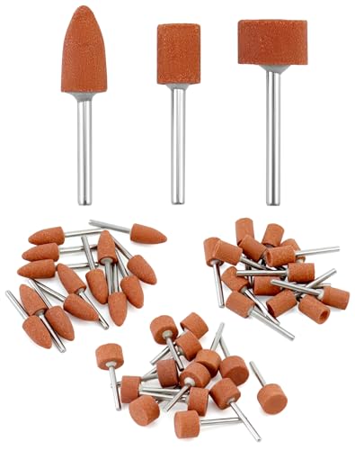 QWORK® 42 Stück Korund Schleifspitze Set, Schleifscheibenkopf, 1/8 Zoll Schaftgröße, zur Verwendung auf Edelsteinen, Glas, Metall und Holz