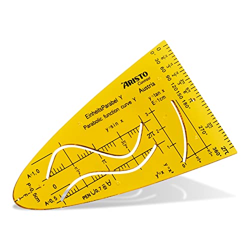 Aristo AR5012 Schablone Einheitsparabel y (Präzisionsschablone mit Tuschenoppen, Polystyrol-Kunststoff) orange transparent
