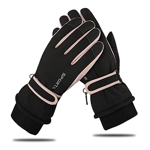 Andiker Winter Damen Skihandschuhe, Winterhandschuhe Warm, wasserdichte Touchscreen Anti Rutsch Snowboardhandschuhe für Skifahren, Laufen und Radfahren (Schwarz Rosa, one Size)