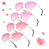 RISVOWO 4 Paar Herz Sonnenbrille, Metallrahmen Retro Sonnenbrille, Sonnenbrillen Damen, Party Brille Rosa für Herren Damen 80er 90er Party Hippie Chic, Fasching Foto Requisiten Geburtstagsfeier