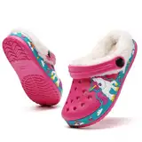 ELIOGN Kinder Winter Lined Clogs Winter Jungen Mädchen Warme Gefüttert Weichem rutschfeste Gartenschuh Kinder Wasserdicht Plüsch Pantoffeln Atmungsaktiv rutschfeste Schlappen mit Fell Pink 28