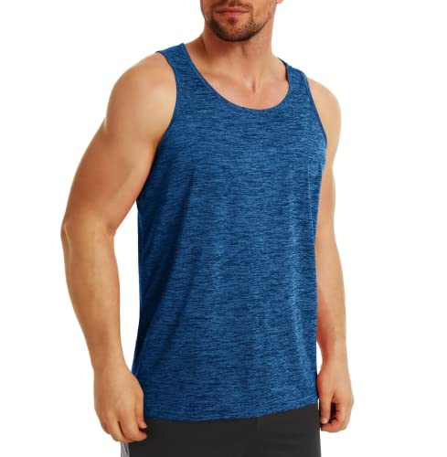 MAGCOMSEN Herren Sport Achselshirt Ärmellos Fitness Funktionsshirt Leicht Stretch Tank Tops Herren Schnell Trockend Training Oberteile Shirt Sonnenschutz Outdoor Muskelshirt Mittelblau L