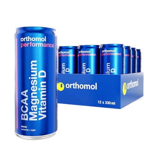 Orthomol Performance - Koffeinhaltiges Sportgetränk mit BCAA, Elektrolyten und wichtigen Vitaminen für die sportliche Leistungsfähigkeit – 12 Dosen x 330 ml - 105mg Koffein