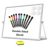 Ohuhu Whiteboard Klein A3, Magnetisch Doppelseitig, Trocken Abwischbar, White Board mit Ständer Inklusive Stifte, Radiergummis, 40x30cm