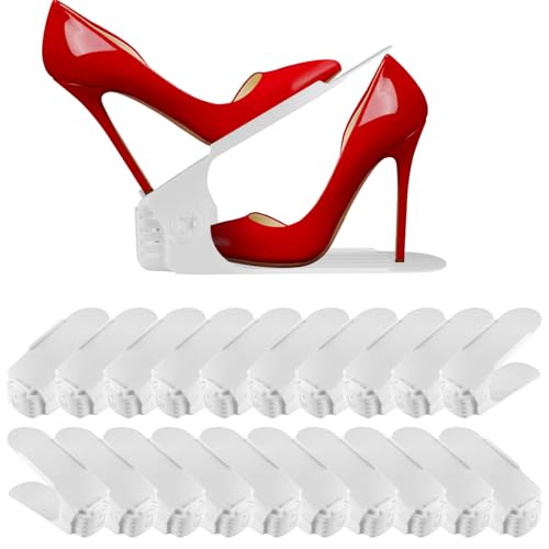 PetierWeit 20 Stück Schuhstapler, Schuhstapler Platzsparend für Schrank, 4 HöHenverstellbar PP Doppelschicht Schuhe Stapeln Set, rutschfest Schuhhalter, Schuhtrenner Fuer Schrank (Schwarz)