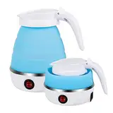 Foldable Silicone Kettle 0.6L - Portable Travel Kettle with Stainless Steel Base - Quick Boiling in 5 Minutes - Ideal for Camping, Hiking, Outdoor Activities (Blue | Blau)