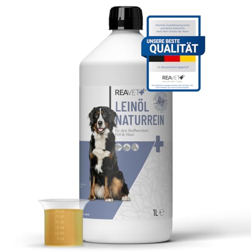 ReaVET Leinöl Hunde Pferde 1 Liter I Leinöl Hund kaltgepresst I Reich an Omega 3 & 6 I Barf-Zusatz, Barf Öl für Hund, Katze und Pferd