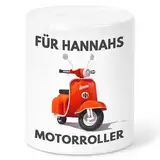 Motorroller Spardose Roller personalisiert Geldgeschenk Verpackung für Mädchen & Jungen Sparkasse Geschenk Sparbüchse Sparschwein aus Keramik (Rot)