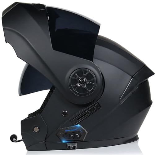 Klapphelm mit Bluetooth Integriert mit Doppel Visier, Unisex Anti-Fog-Doppelspiegel Sturzhelm, Modularer Integralhelm Motorradhelm, ECE Genehmigt, Automatische Reaktion