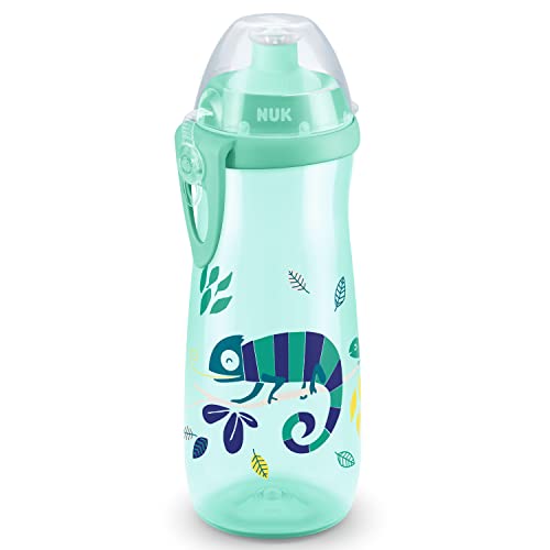 NUK Sports Cup Kinder Trinkflasche mit Chamäleon-Effekt | 24+ Monate | mit Farbwechsel | auslaufsichere Push-Pull-Trinktülle | Clip & Schutzkappe | BPA-frei | 450 ml | Chamäleon (grün)