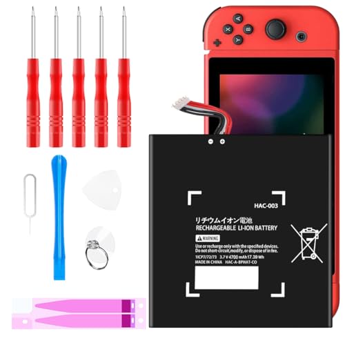 HAC-003 Akku-Ersatz, 4700 mAh kompatibel mit Nintendo Switch Console Handheld HAC-001, interner Akku mit hoher Kapazität mit Installationswerkzeug-Kit