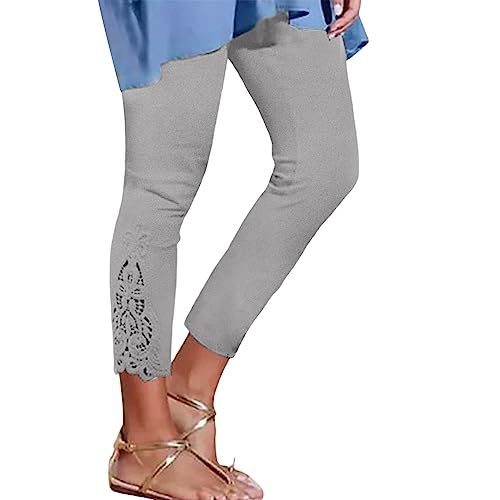 Generisch 2025 Damen-Leggings, Lange Hosen, Spitze, hohe Taille, schmal, dehnbar, vielseitig, für Frühling und, Kurze Hose Hose Damen Jogging (Grey, XXXXL)