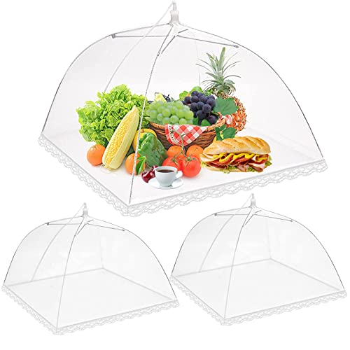BoloShine 3 Stück Fliegenhaube, Faltbare Lebensmittel Fliegenschirm Abdeckhaube, Netzschutz Speiseschirm Lebensmittel Abdeckung Zelt für Picknick, Essen, Obst, BBQ (Weiß, 32x32x19 cm)