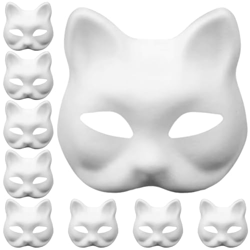 AJUNLKVDR 10 Stück katzenmaske,katzen maske,Maske Katzen Cat Mask,Katzenmasken Masken Zum Party Selbermachen DIY,Maskerademasken Abschlussballmasken Tiermasken für Cosplay,Papier Katzenfuchsmaske